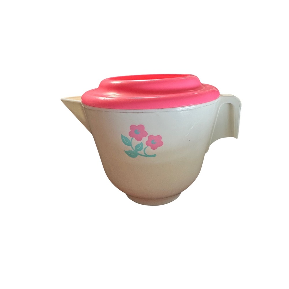 Fisher-Price Toy Teapot Kids OS Cream Pink Excellent 1982 Floral Vintage‎ 72009